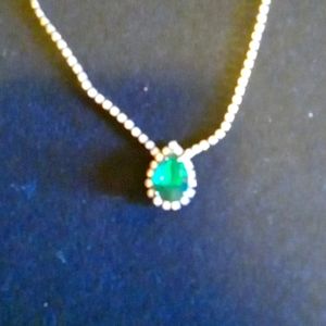Rhinestone necklace, green teardrop